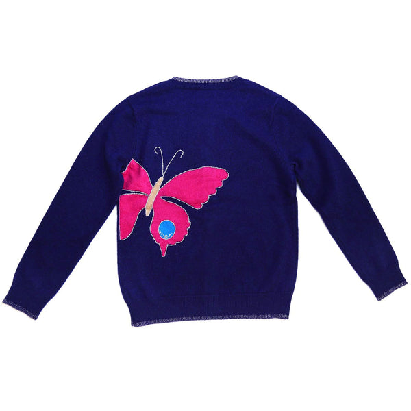 CASHMERE MIDNIGHT BLUE BUTTERFLY CARDIGAN